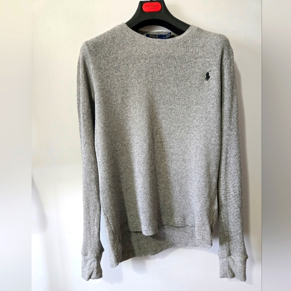 Polo Ralph Lauren Grey Waffle Knit Long Sleeve Top. Size Medium - Picture 1 of 9
